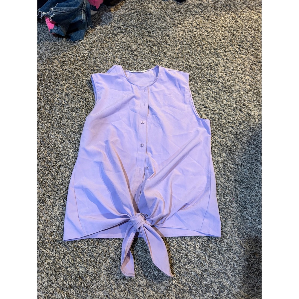 Mountain Khakis Women Lavender Purple Tie Front Sleeveless Button Blouse Small